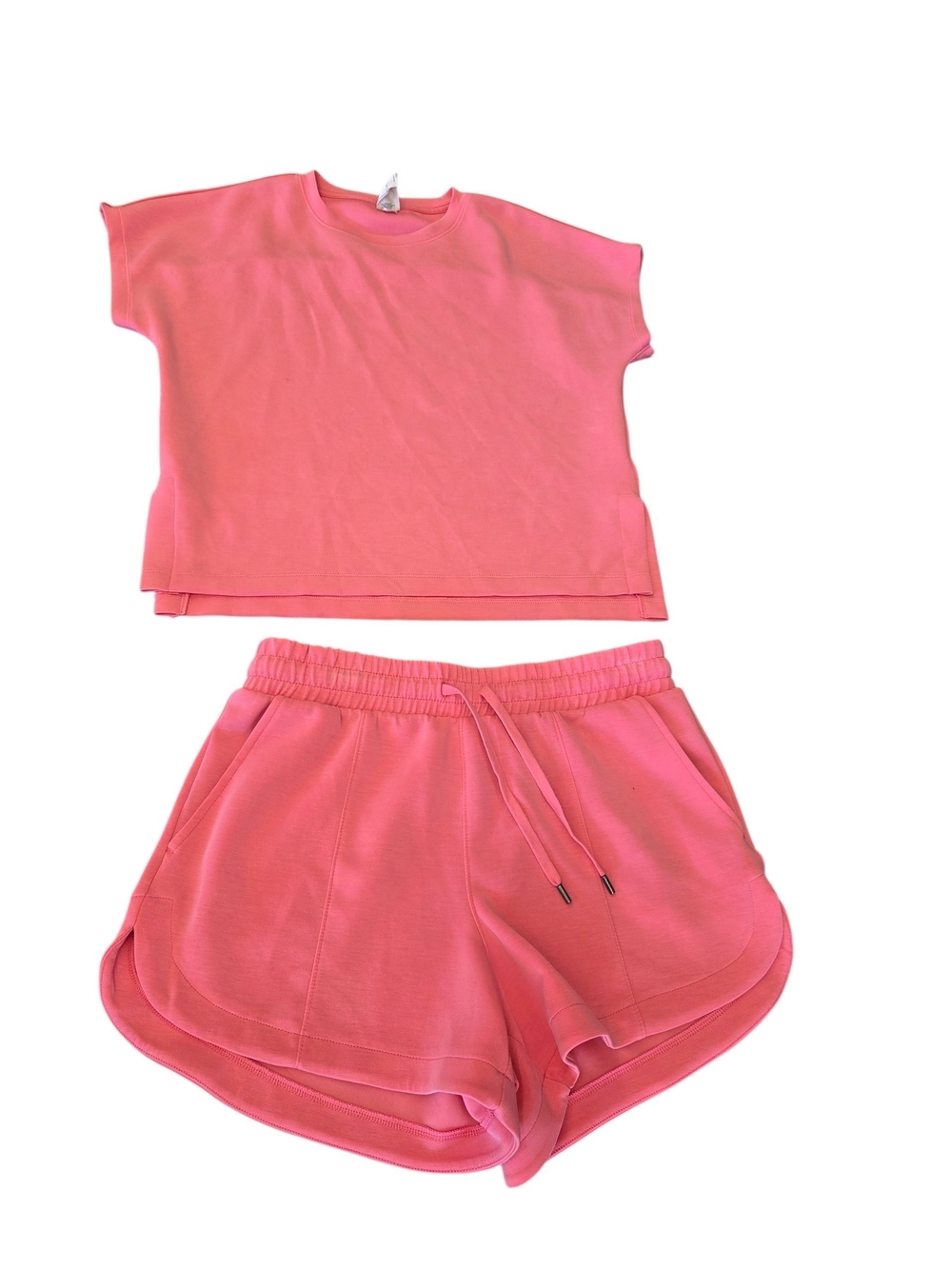 Coral Pink Short Sleeve Top & Drawstring Shorts Set